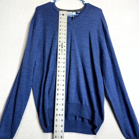 Calvin Klein Men's Blue Wave Extra Fine Merino Wool V Neck Sweater Size Large - Picture 9 of 10